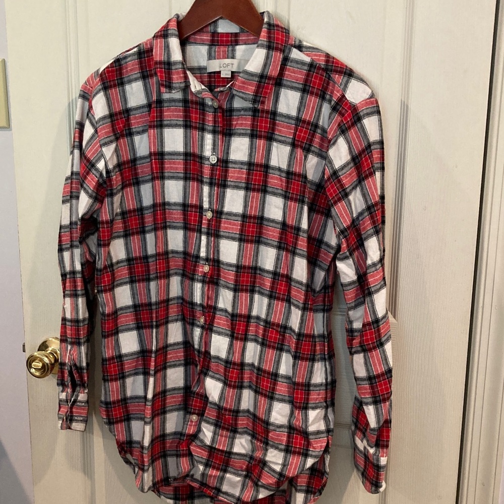 LOFT Boyfriend Cotton Plaid Flannel Shirt